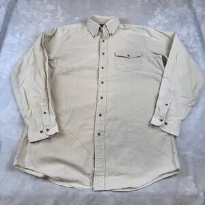 Lands End Mens Corduroy Button Down Shirt Cream Tan Long Sleeve Size L Long